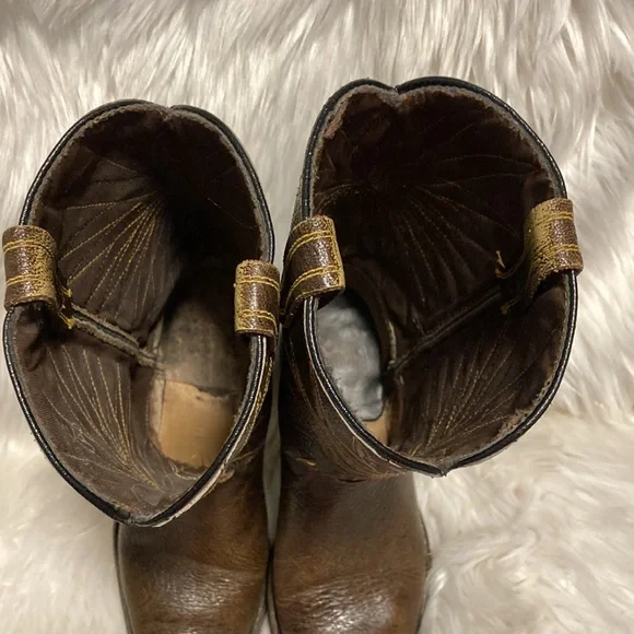 SOLD ❌Vintage ACME - Cowboy Boots Brown Leather w Gold Design Narrow Cowgirl - Picture 13 of 13